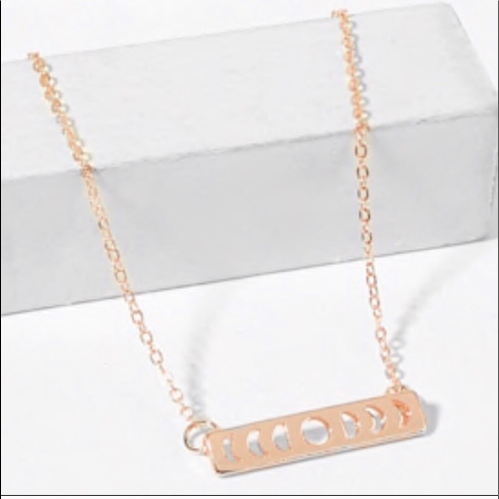 Rose gold moon bar necklace